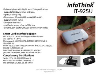 it 925u smart card reader|Infothink.